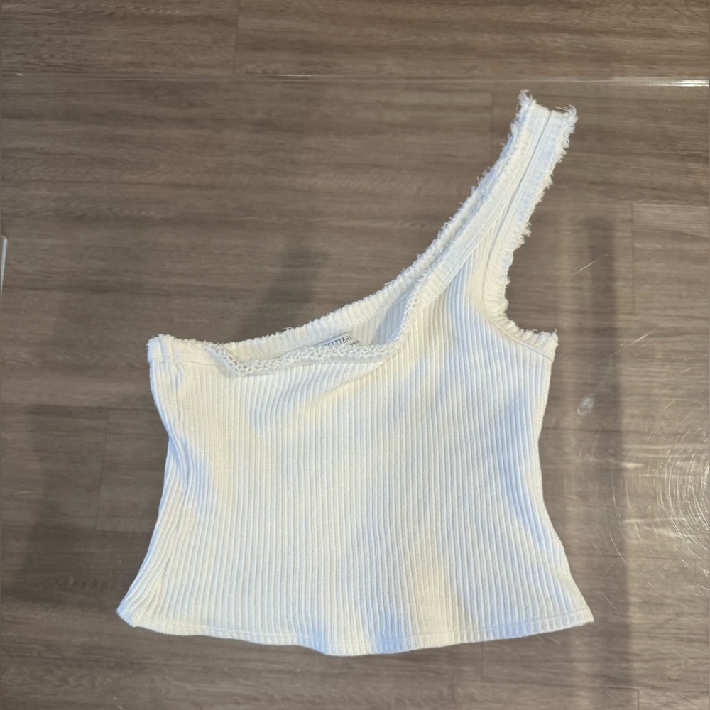 Urban outfitters One-Shoulder White Ribbed Top